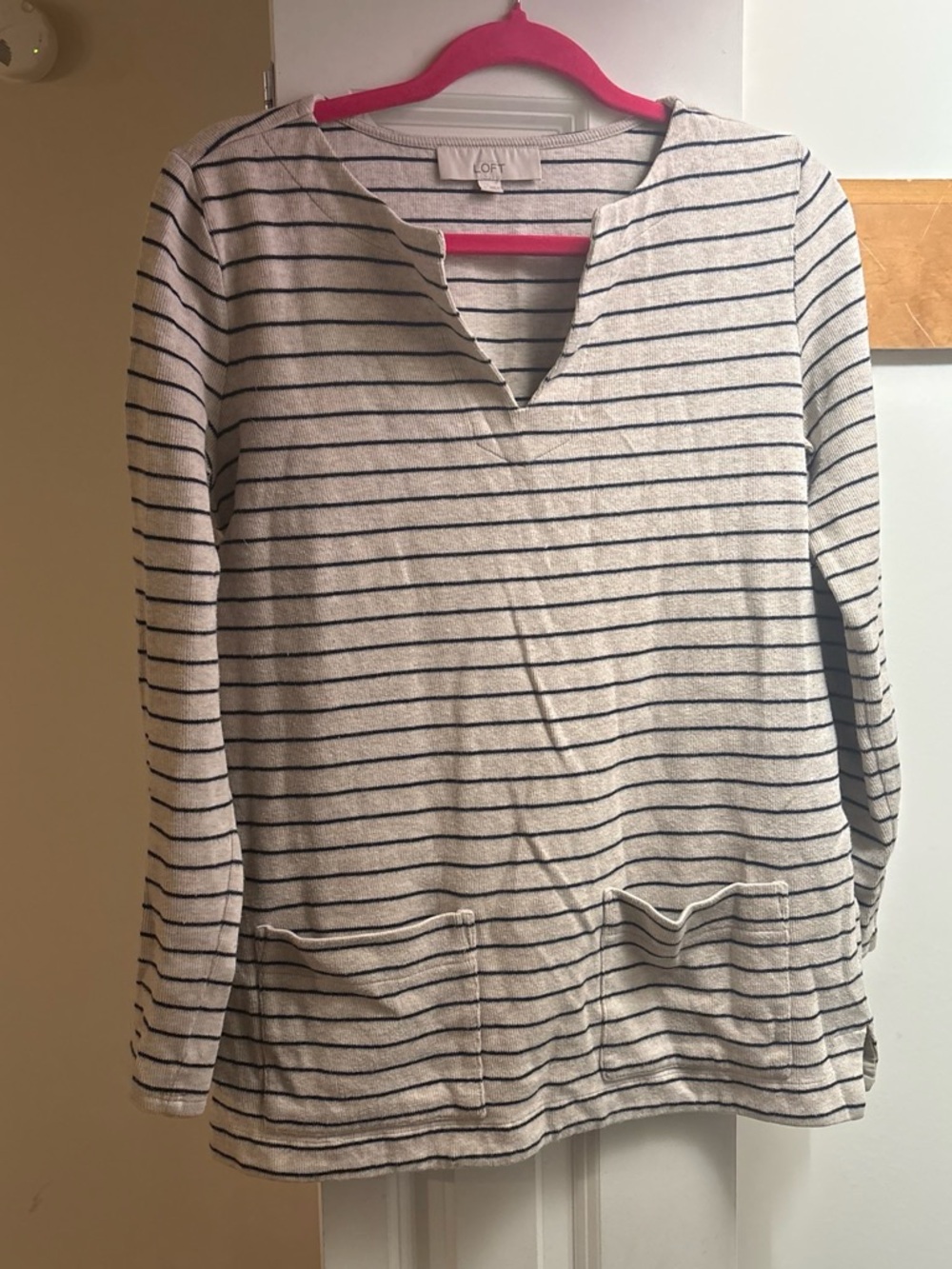LOFT Cream & Navy Striped Pullover Sweatshirt